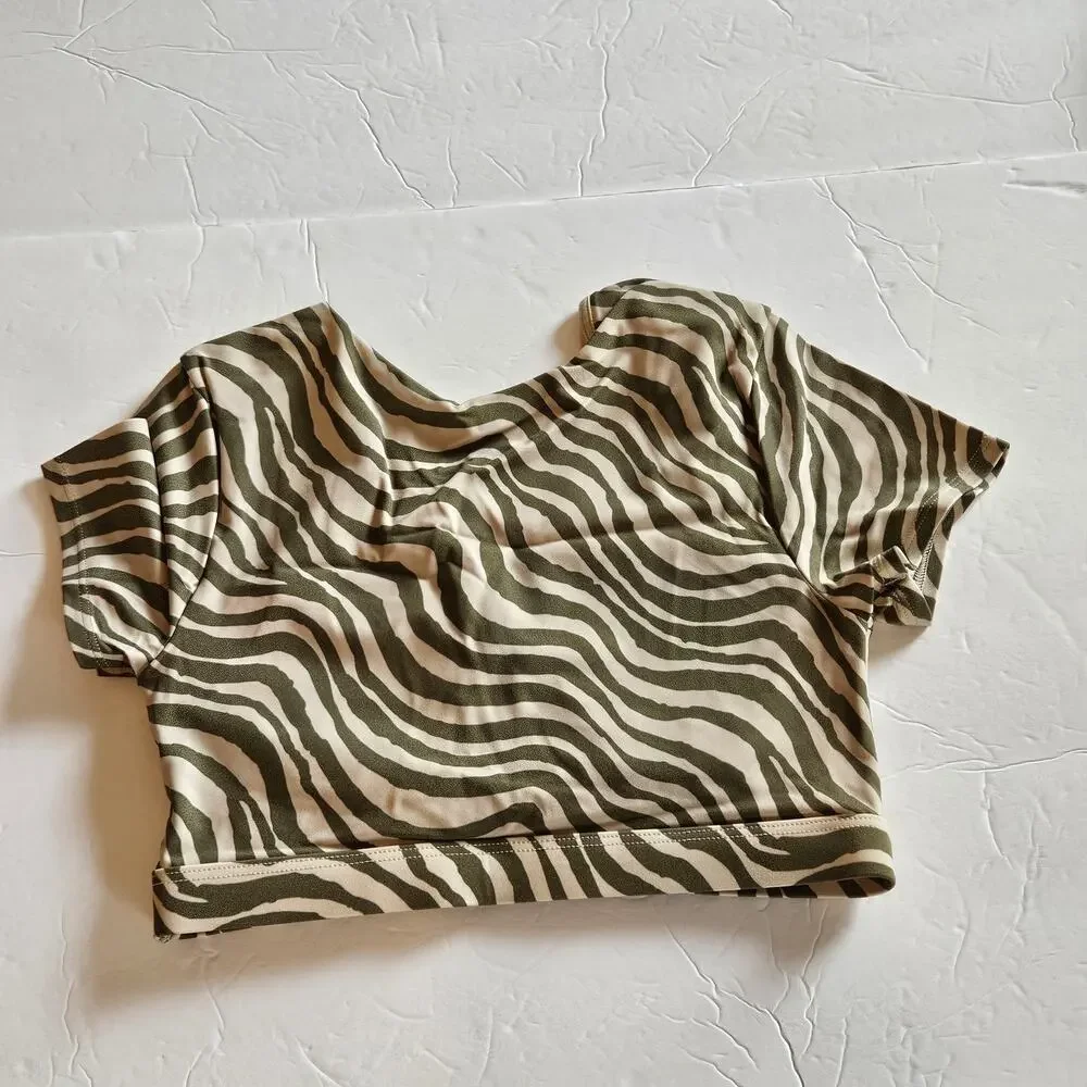 Andie Sorrento‎ Swim Top Bias Stripe Olive Women's X-Small Summer Beach Vacation